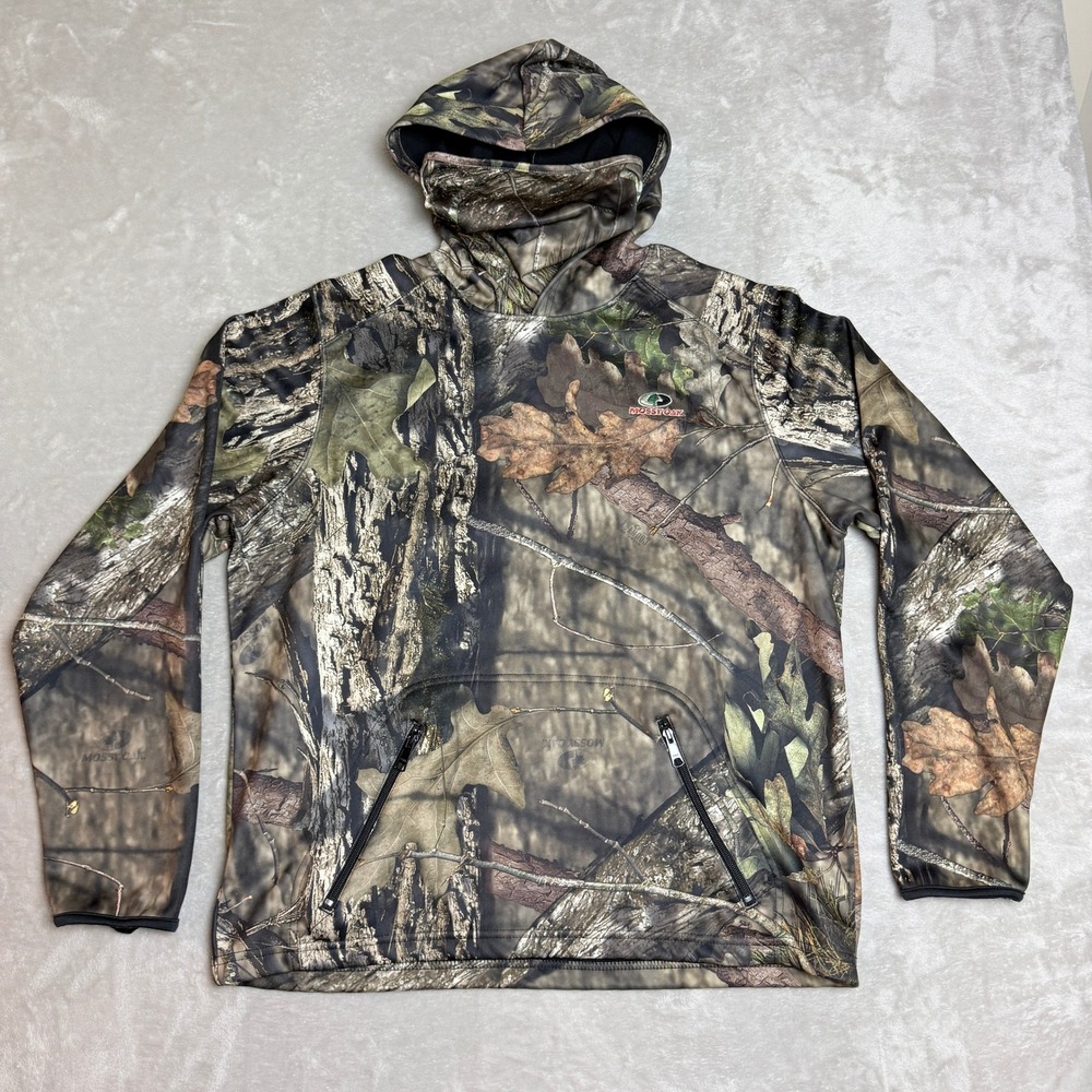 Mossy Oak Performance Hunting Hoodie Men L Camo Neck Gaiter Fleece Lined EUC